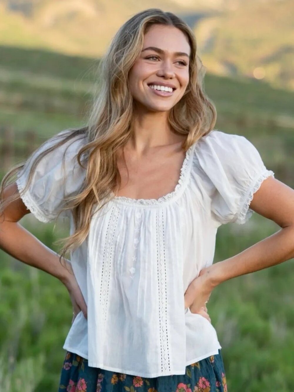 Natural Life Womens Sweet Nothings Peasant Top Sz Large White Embroidered Cotton - Picture 3 of 6